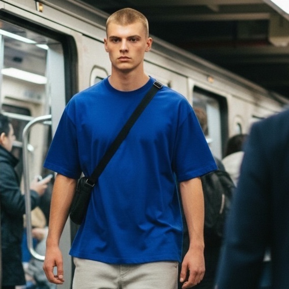 Cole Buxton Mens Boxy Oversized Heavyweight Cotton T-Shirt Cobalt Blue Medium